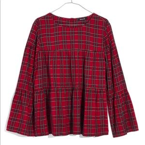 Madewell Plaid Tiered Button-Back Top Large